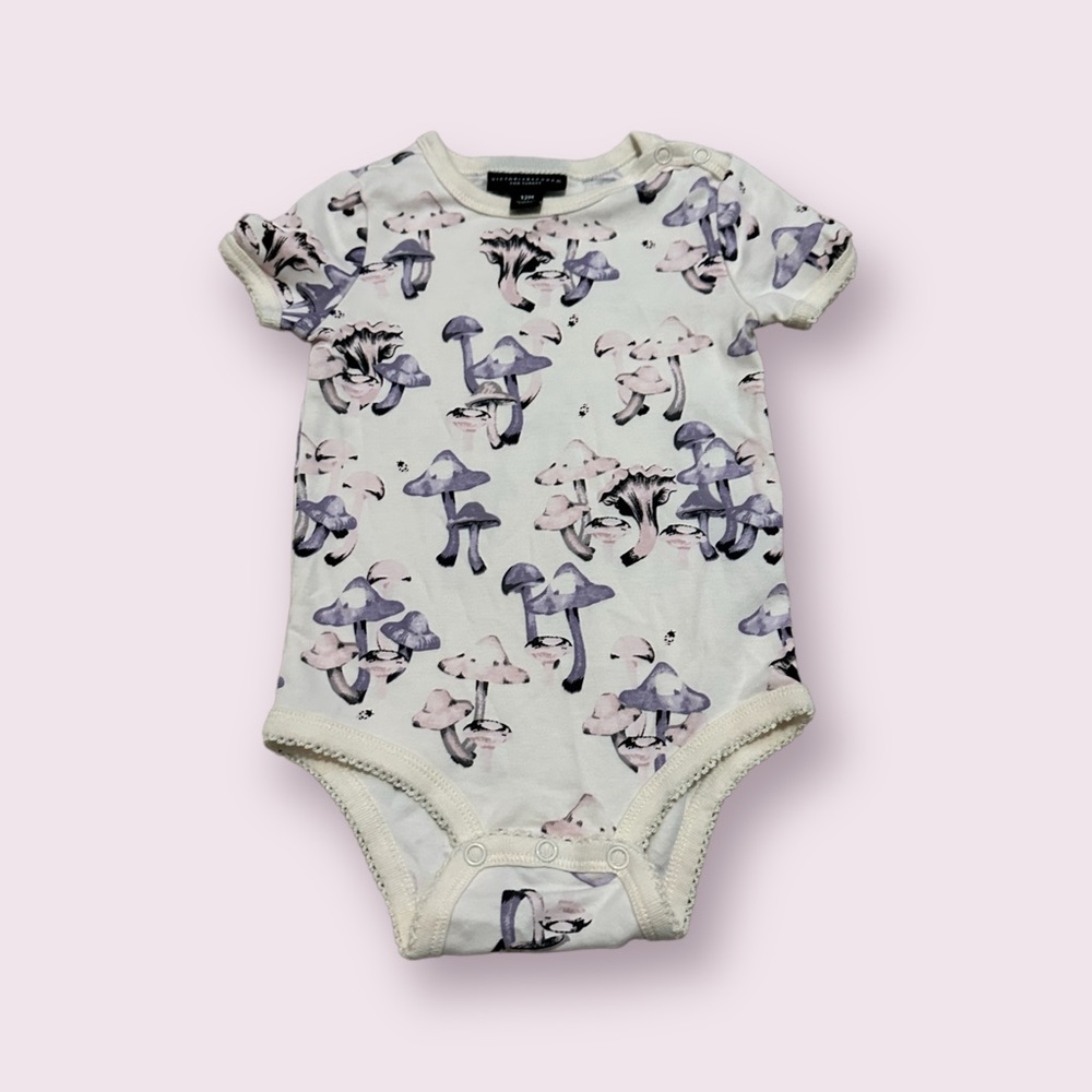 Victoria Beckham For Target Cream Purple Mushroom One Piece S/S Body Suit 12 Mon